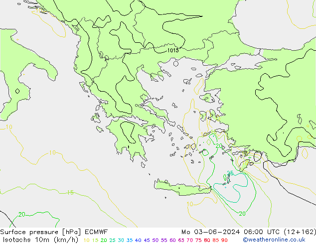 Isotaca (kph) ECMWF lun 03.06.2024 06 UTC