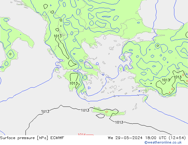 Luchtdruk (Grond) ECMWF wo 29.05.2024 18 UTC