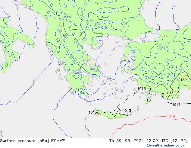 pressão do solo ECMWF Qui 30.05.2024 12 UTC