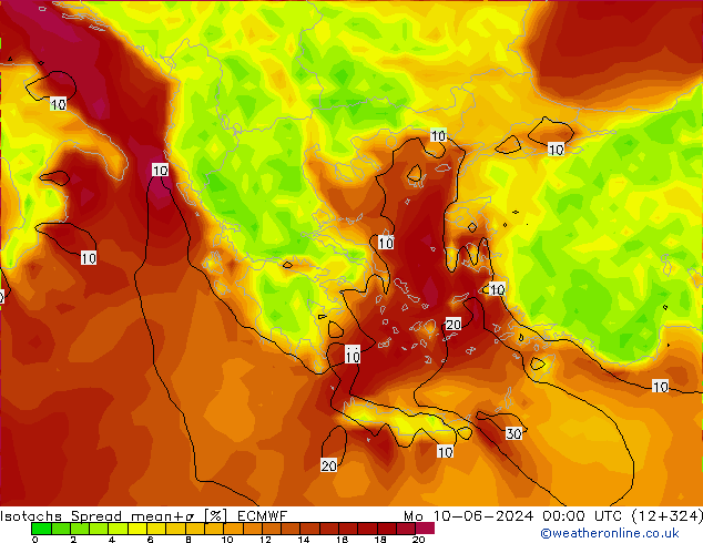 Eşrüzgar Hızları Spread ECMWF Pzt 10.06.2024 00 UTC