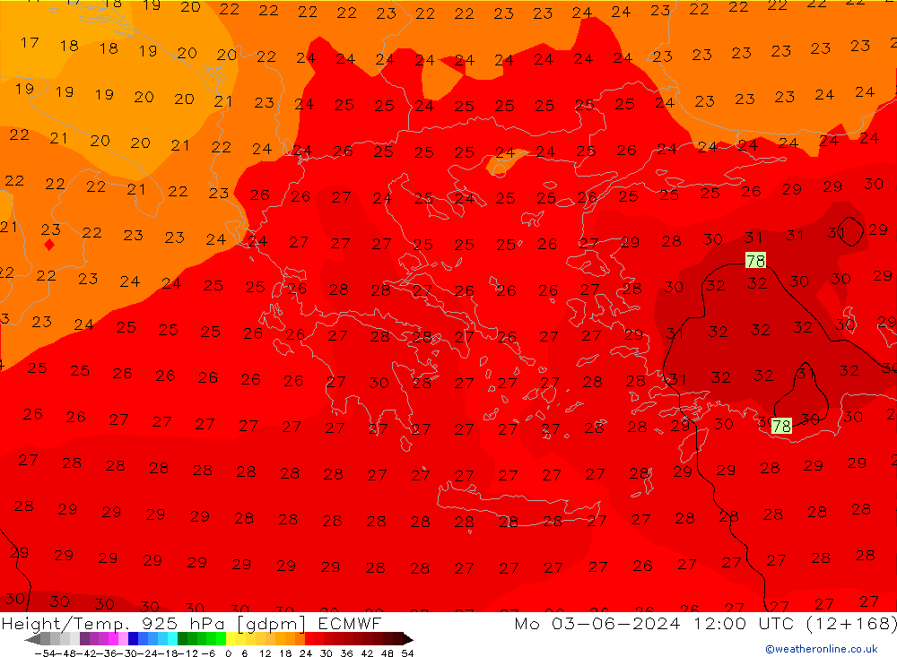 Geop./Temp. 925 hPa ECMWF lun 03.06.2024 12 UTC