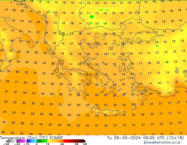 Temperature (2m) ECMWF Út 28.05.2024 06 UTC