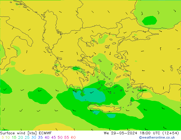 Vento 10 m ECMWF Qua 29.05.2024 18 UTC