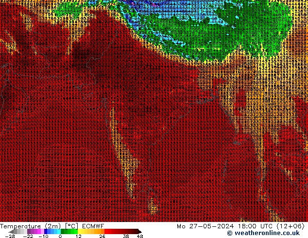 карта температуры ECMWF пн 27.05.2024 18 UTC