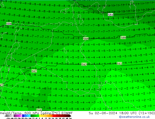 Yükseklik/Sıc. 500 hPa ECMWF Paz 02.06.2024 18 UTC