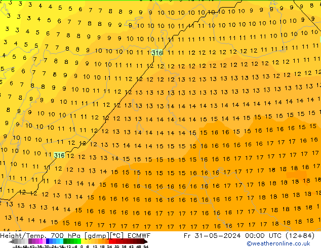 Yükseklik/Sıc. 700 hPa ECMWF Cu 31.05.2024 00 UTC