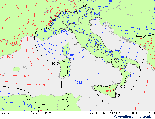 Pressione al suolo ECMWF sab 01.06.2024 00 UTC