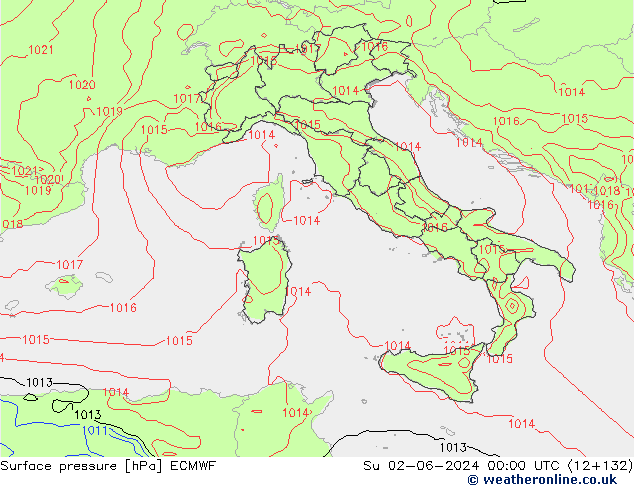 Presión superficial ECMWF dom 02.06.2024 00 UTC