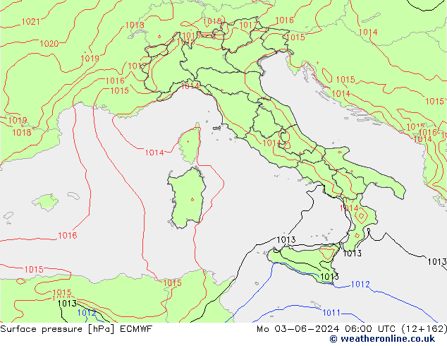 Presión superficial ECMWF lun 03.06.2024 06 UTC