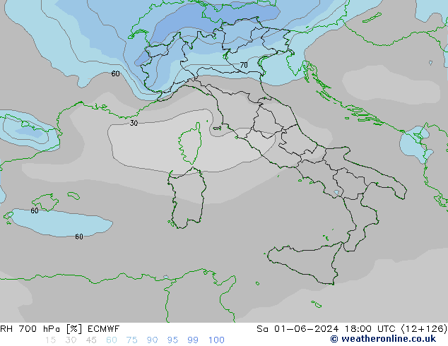 RH 700 hPa ECMWF so. 01.06.2024 18 UTC