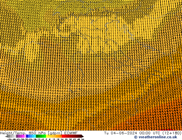 Height/Temp. 850 hPa ECMWF Tu 04.06.2024 00 UTC