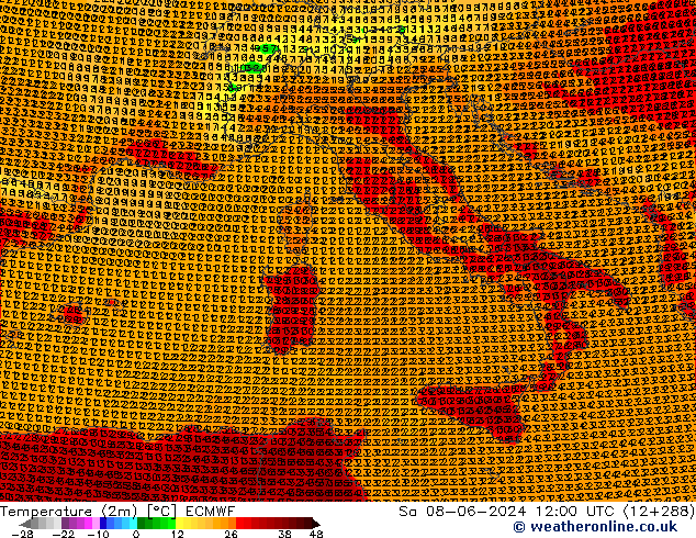 карта температуры ECMWF сб 08.06.2024 12 UTC