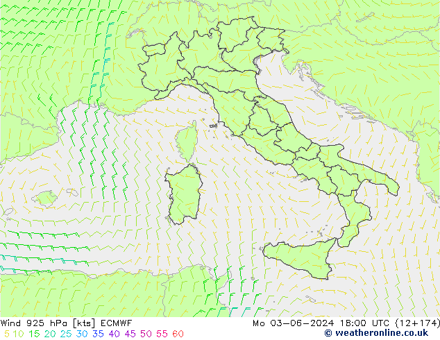 Vento 925 hPa ECMWF lun 03.06.2024 18 UTC