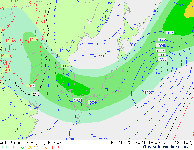 Straalstroom/SLP ECMWF vr 31.05.2024 18 UTC