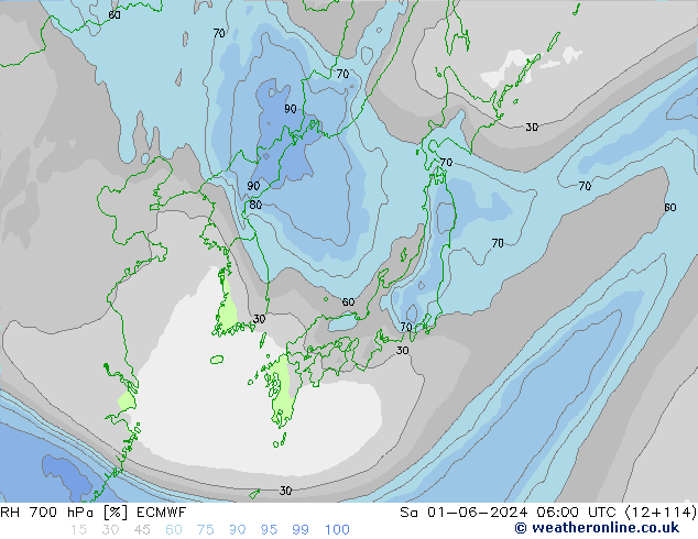 RV 700 hPa ECMWF za 01.06.2024 06 UTC