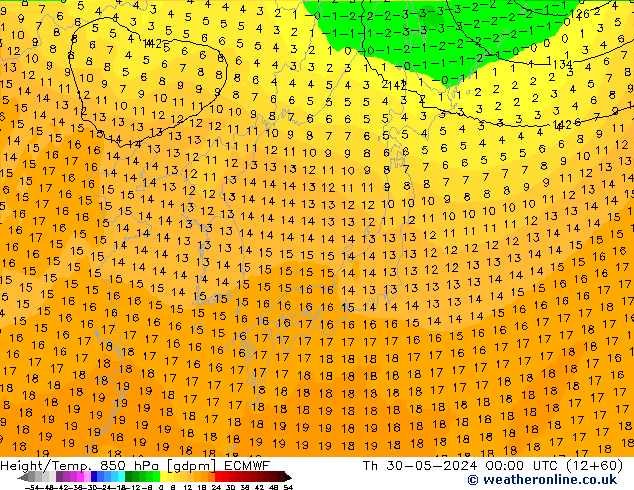 Height/Temp. 850 hPa ECMWF Čt 30.05.2024 00 UTC