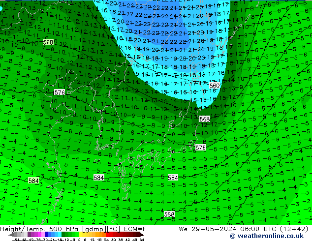 Height/Temp. 500 hPa ECMWF We 29.05.2024 06 UTC