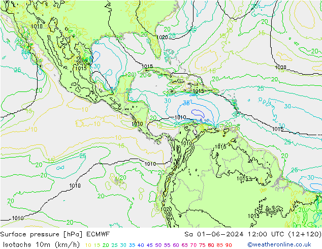 Eşrüzgar Hızları (km/sa) ECMWF Cts 01.06.2024 12 UTC