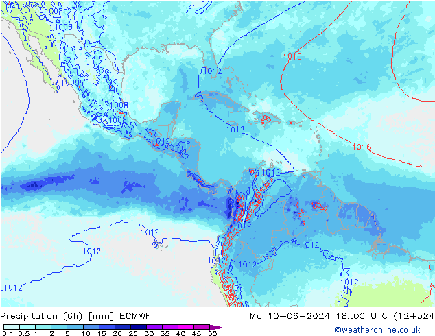 Precipitation (6h) ECMWF Mo 10.06.2024 00 UTC