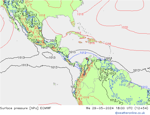 pressão do solo ECMWF Qua 29.05.2024 18 UTC