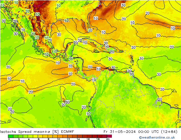 Isotachs Spread ECMWF ven 31.05.2024 00 UTC