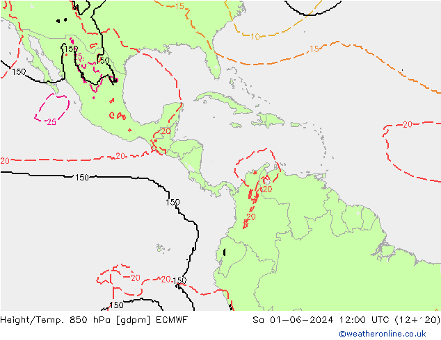 Hoogte/Temp. 850 hPa ECMWF za 01.06.2024 12 UTC