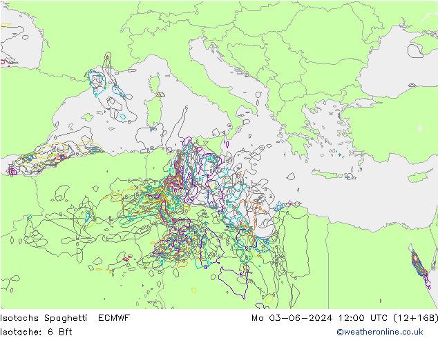 Isotachs Spaghetti ECMWF lun 03.06.2024 12 UTC