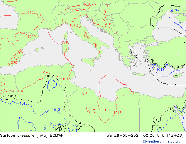 Atmosférický tlak ECMWF St 29.05.2024 00 UTC