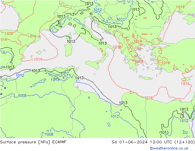 ciśnienie ECMWF so. 01.06.2024 12 UTC