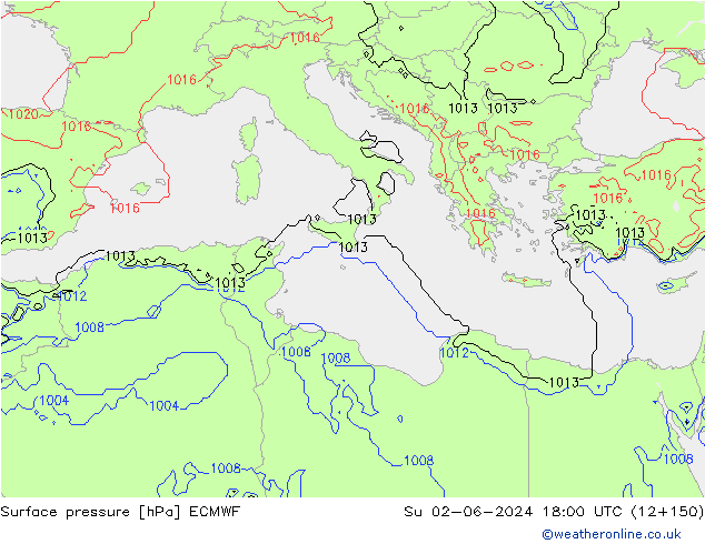 Luchtdruk (Grond) ECMWF zo 02.06.2024 18 UTC