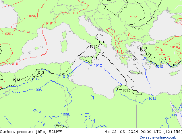 Presión superficial ECMWF lun 03.06.2024 00 UTC