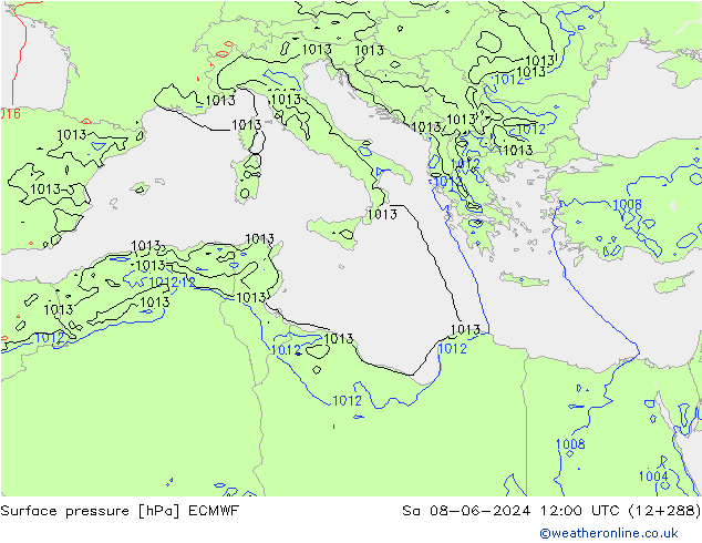 Presión superficial ECMWF sáb 08.06.2024 12 UTC