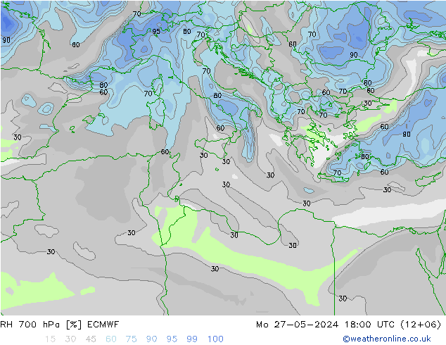 RH 700 hPa ECMWF Mo 27.05.2024 18 UTC