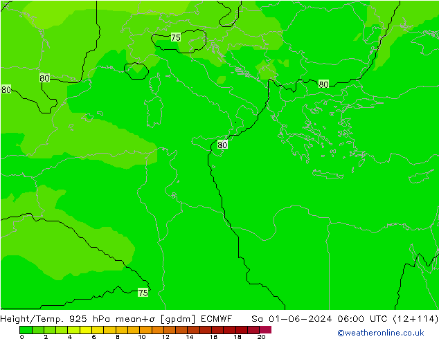 Height/Temp. 925 hPa ECMWF Sa 01.06.2024 06 UTC