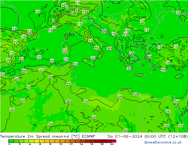 Temperature 2m Spread ECMWF So 01.06.2024 00 UTC