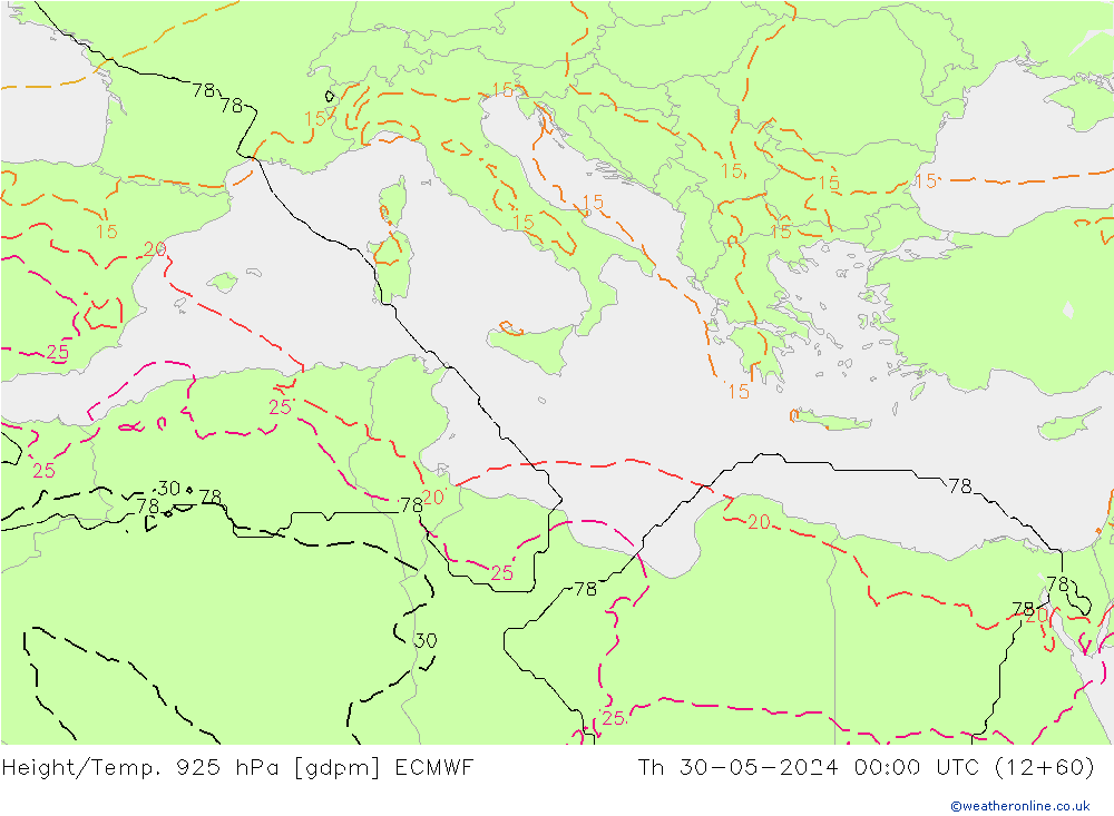 Height/Temp. 925 hPa ECMWF czw. 30.05.2024 00 UTC