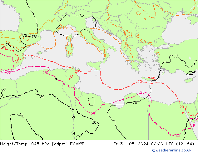 Yükseklik/Sıc. 925 hPa ECMWF Cu 31.05.2024 00 UTC