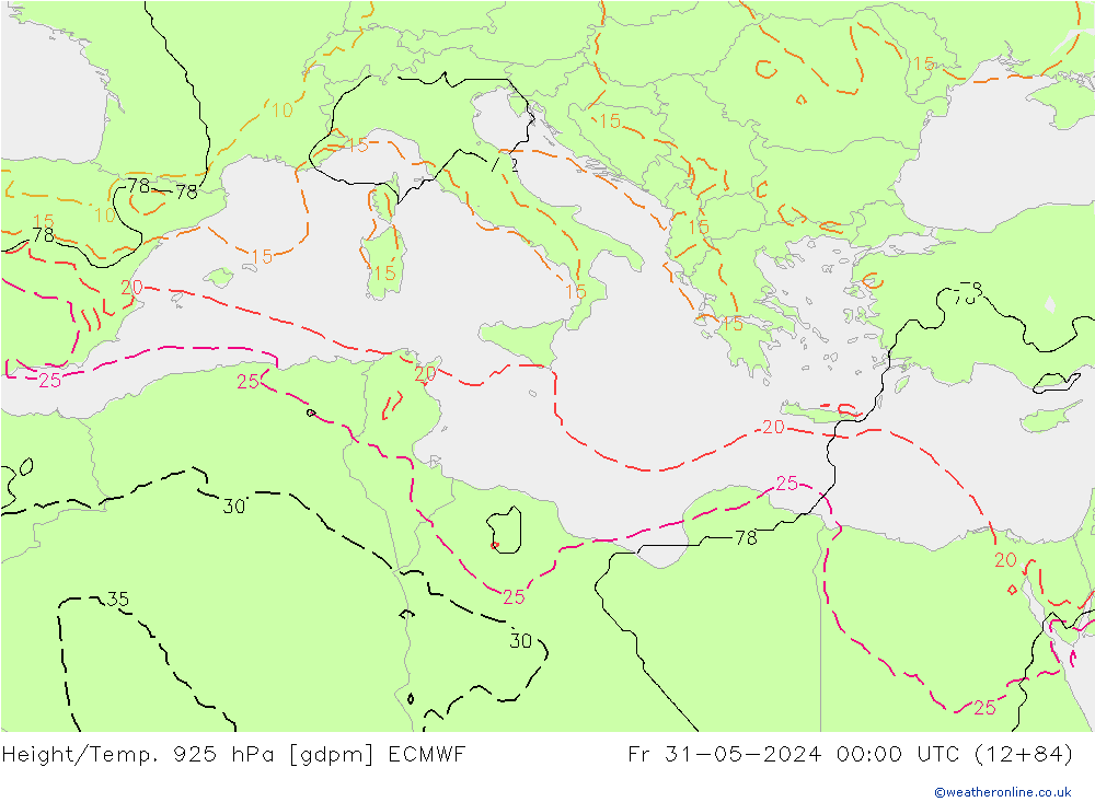 Height/Temp. 925 hPa ECMWF Fr 31.05.2024 00 UTC