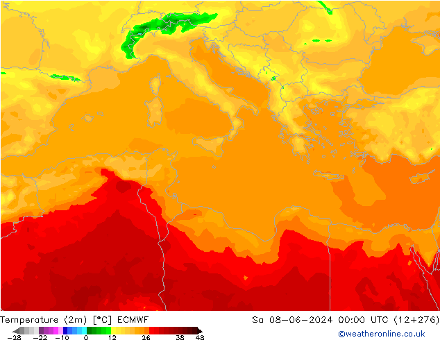 Temperature (2m) ECMWF So 08.06.2024 00 UTC