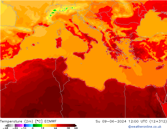 Temperatura (2m) ECMWF Dom 09.06.2024 12 UTC