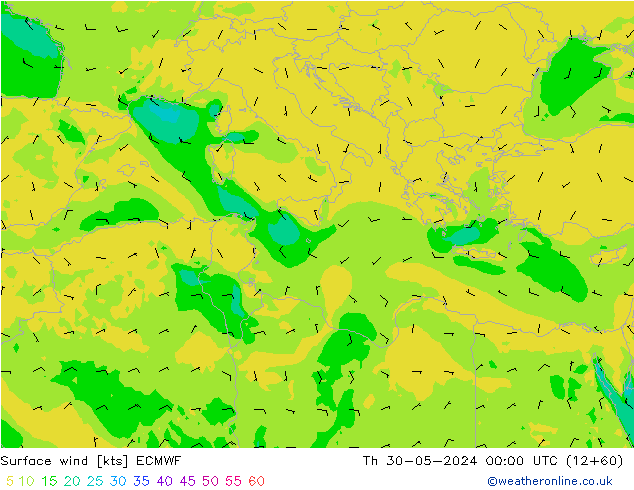 wiatr 10 m ECMWF czw. 30.05.2024 00 UTC