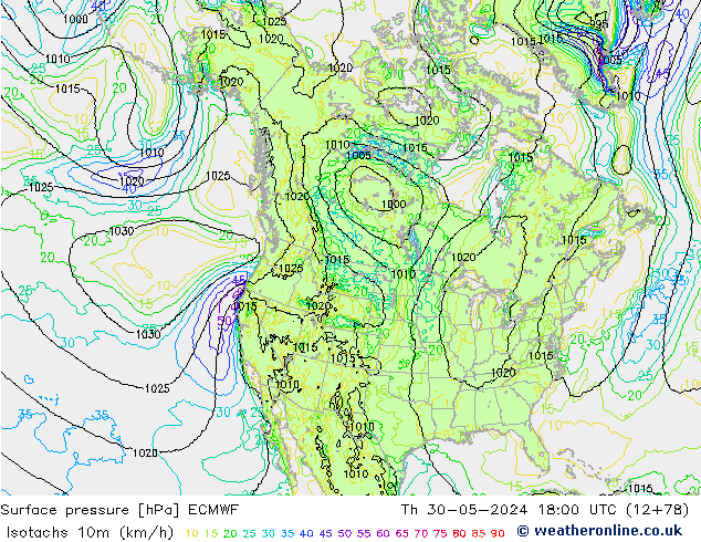 Eşrüzgar Hızları (km/sa) ECMWF Per 30.05.2024 18 UTC