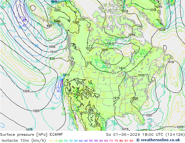 Isotachen (km/h) ECMWF za 01.06.2024 18 UTC