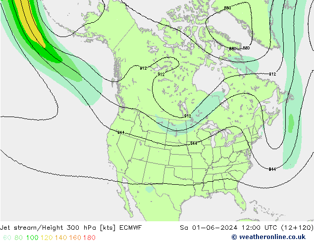 Corriente en chorro ECMWF sáb 01.06.2024 12 UTC