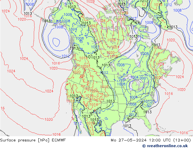 Presión superficial ECMWF lun 27.05.2024 12 UTC