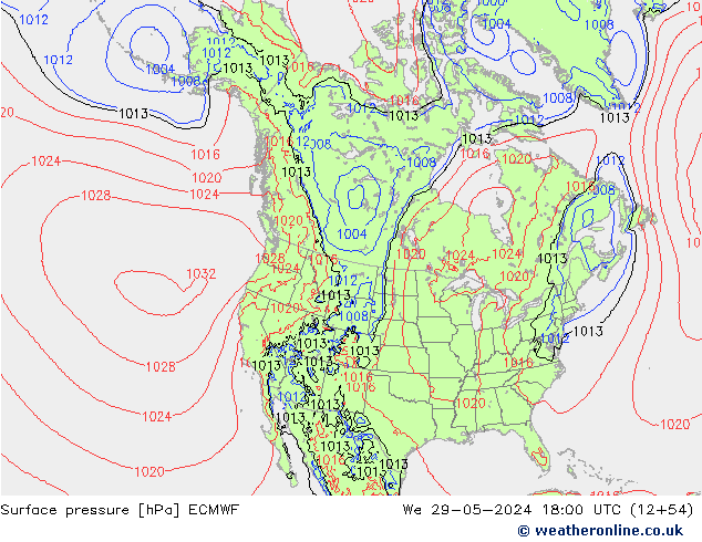 Surface pressure ECMWF We 29.05.2024 18 UTC