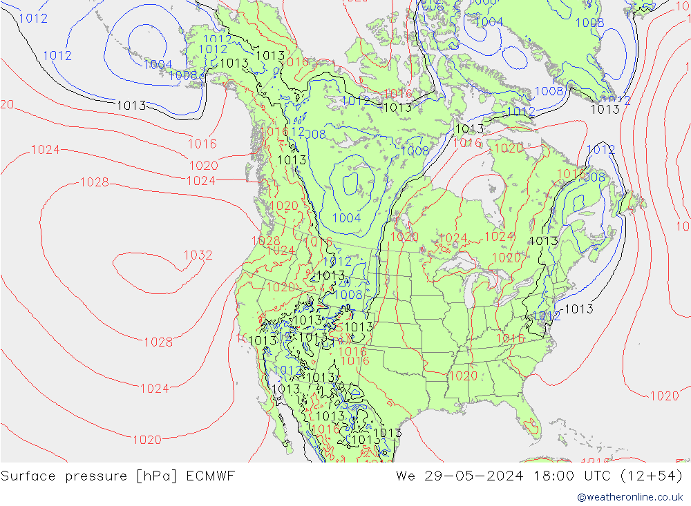 pressão do solo ECMWF Qua 29.05.2024 18 UTC