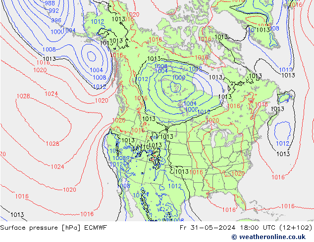 Pressione al suolo ECMWF ven 31.05.2024 18 UTC