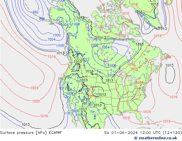 Presión superficial ECMWF sáb 01.06.2024 12 UTC