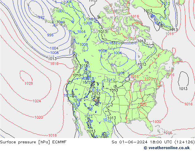 Presión superficial ECMWF sáb 01.06.2024 18 UTC